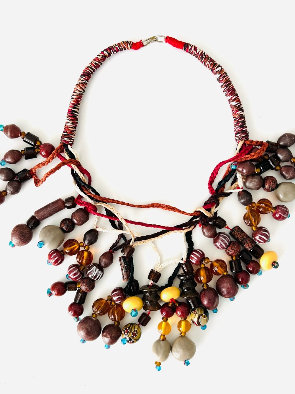 Handmade Multicolor Beaded Fringe Necklace - Boho Statement